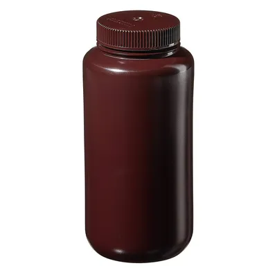 Nalgene BTL AMBR W/M HDPE, 8 oz (250 ml) Amber Wide-Mouth Bottle, HDPE, Amber PP Screw Cap, 250 ml, Part No. 2106-0008 - Image 1